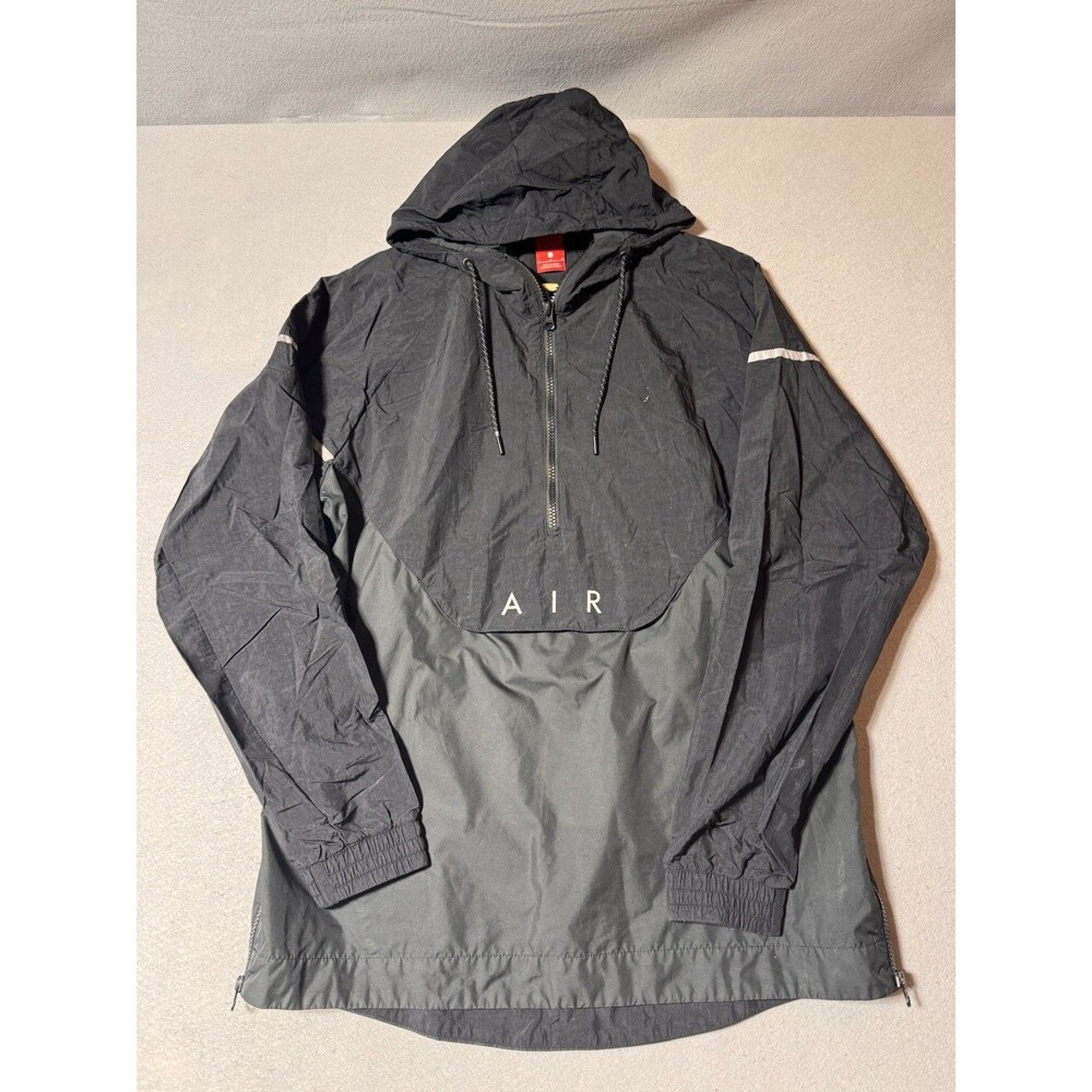 Nike Air Anorak Jacket Black Gray Large Packable Windbreaker Hooded Vintage Size